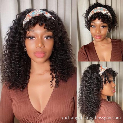 100 Non Lace Glueless Custom Curly Bundles with Headband Half Wig Peruvian Wigs With Headband Friendly Hair Wigs